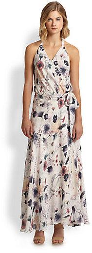 زفاف - Haute Hippie Floral-Print Silk Halter Wrap Gown