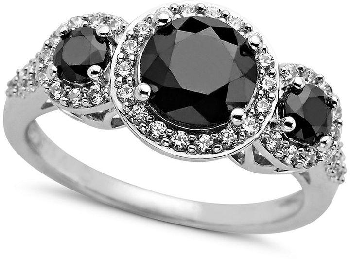 زفاف - Arabella Sterling Silver Ring, Black (2-7/8 ct. t.w.) and White (3/4 ct. t.w.) Swarovski Zirconia 3-Stone Ring