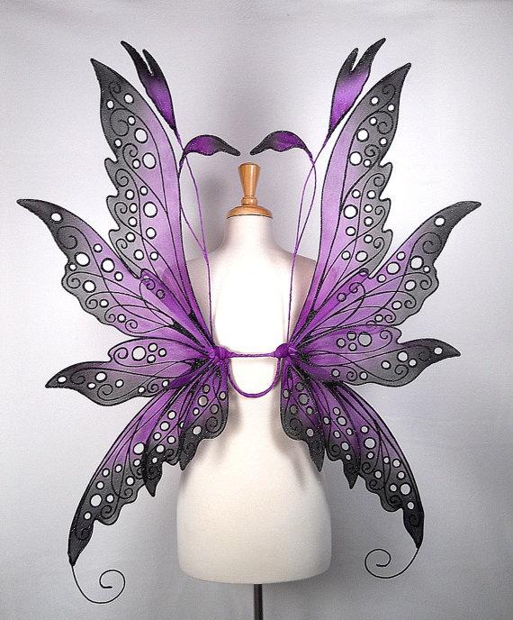 زفاف - Fairy Wings - Terrific For Fairy Costume, Wedding, Halloween Costume, Fairy Photography - Purple Black - Handmade - Custom - Collen Design