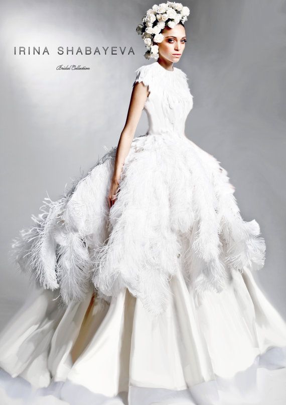 Mariage - IRINA SHABAYEVA COUTURE Feather Queen Elizabeth Ball Gown Style Dress