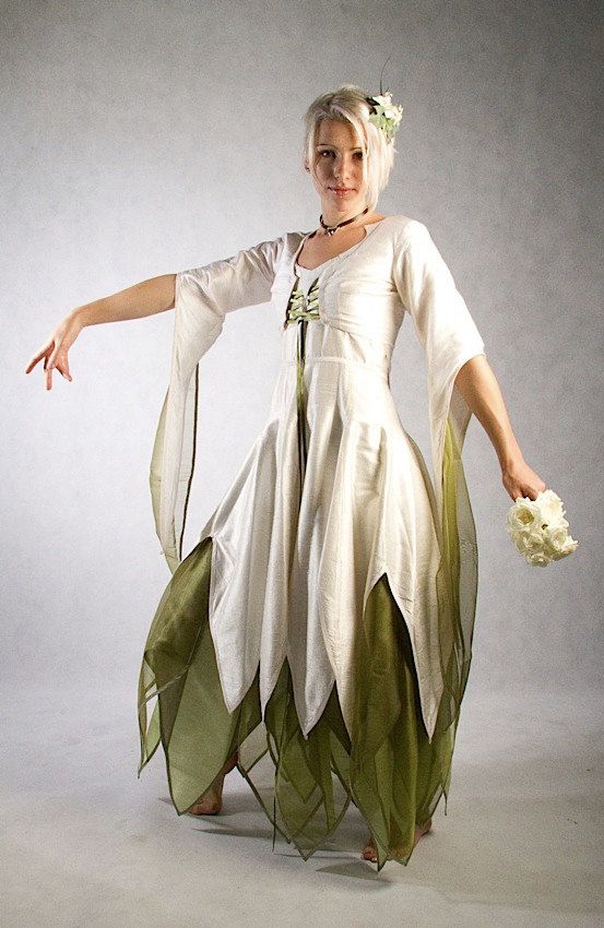 زفاف - Green And Ivory Elemental Fae - Full Outfit - Made To Order