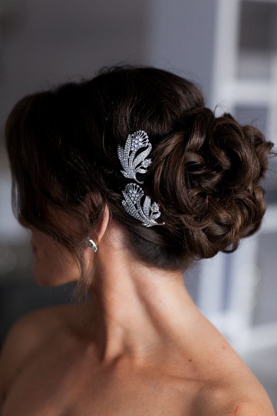 زفاف - Bridal Hairpin Rhinestone Leaf Hair Accessory Floral Headpiece Boho Vintage Gatsby Winery Garden Wedding 2014 Trend