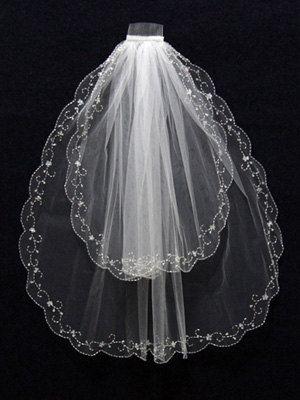 Mariage - 2 Layer Handworked Beaded Edge Wedding Veil 2012, White Wedding Veil, Ivory Wedding Veil