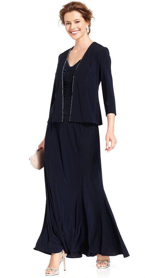 Mariage - Alex Evenings Jewel-Trim Ruched Gown and Jacket