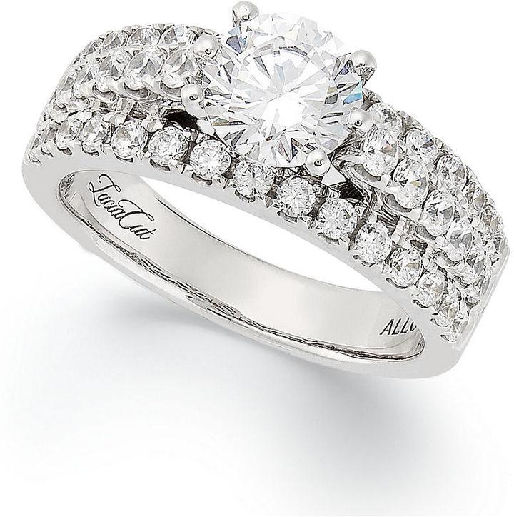 زفاف - Diamond Ring, 14k White Gold Diamond 3-Row and Lucia-Cut Engagement Ring (1-9/10 ct. t.w.)