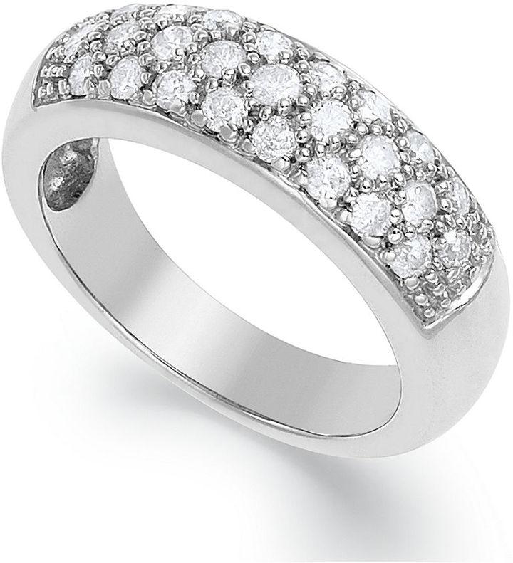 زفاف - Diamond Ring, Sterling Silver Certified Round-Cut Diamond Three-Row Wedding Band (3/4 ct. t.w.)