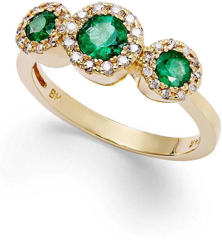 زفاف - Brasilica by EFFY Emerald (5/8 ct. t.w.) and Diamond (1/6 ct. t.w.) Three-Stone Ring in 14k Gold