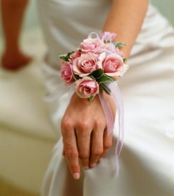 Wedding - Pink Rose Wrist Corsage Wedding Corsages Bridesmaids