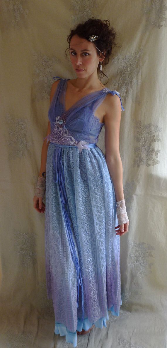 Hochzeit - RESERVED Lupin Faery Gown... Size Medium... Fairy Pixie Wedding Dress Formal Whimsical Fantasy Eco Friendly Recycled