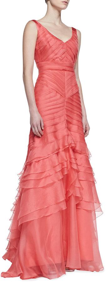Свадьба - Theia by Don O'Neill Sleeveless Layered Mermaid Gown, Coral