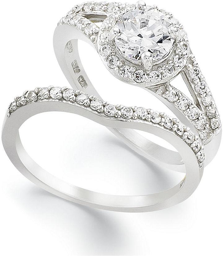 Mariage - B. Brilliant Sterling Silver Ring Set, Cubic Zirconia Engagement Ring and Wedding Band Set (1-1/4 ct. t.w.)