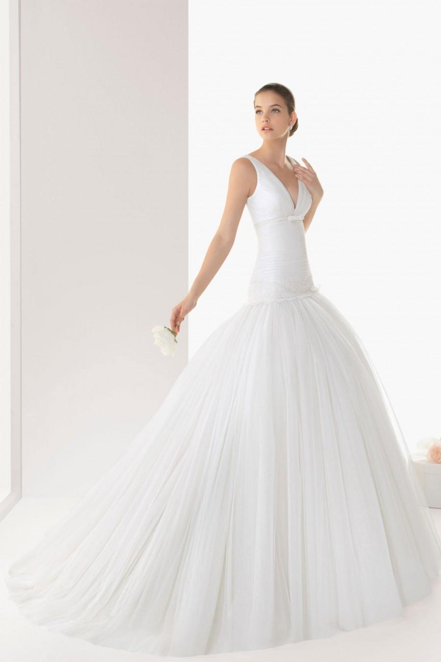 Wedding - Modern V neck Court Train Sheath Tulle Cheap Wedding Dress