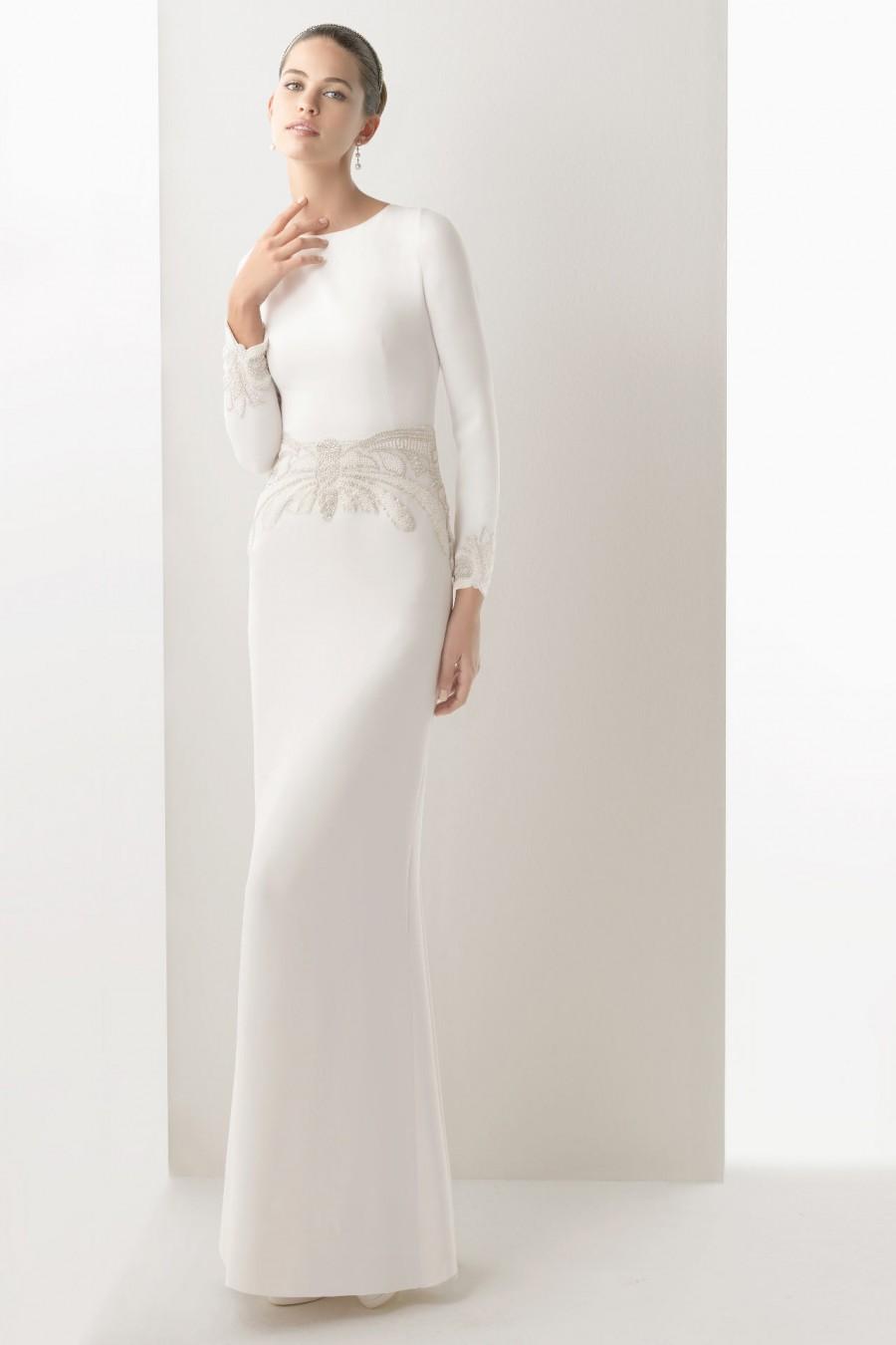 زفاف - Simple Satin Long Sleeves Sheath Embroidery Cheap Wedding Dress UK