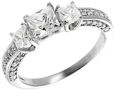 Wedding - Women's Tressa Collection Sterling Silver Square Cut CZ Prong Set Bridal Style Ring - Silver