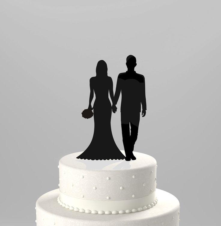 Wedding - Wedding Cake Topper Silhouette Groom And Bride Hand In Hand, Acrylic Cake Topper [CT86]