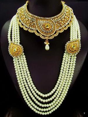 زفاف - Pearl & Gold 10 Pcs Complete Kundan Bridal Set