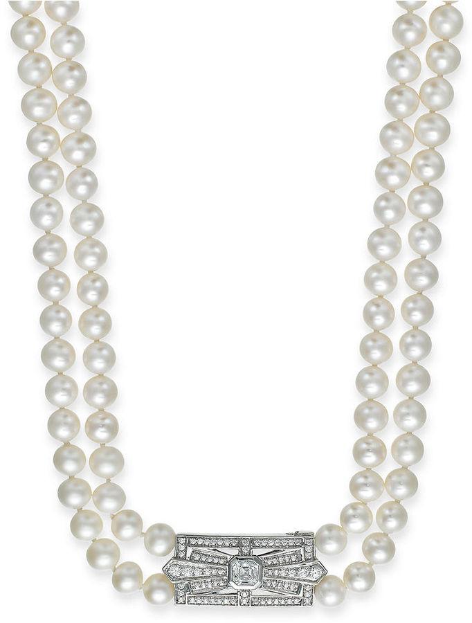 Mariage - Arabella Bridal Cultured Freshwater Pearl (6-1/2mm) and Swarovski Zirconia (2-3/8 ct. t.w.) Two-Row Necklace in Sterling Silver