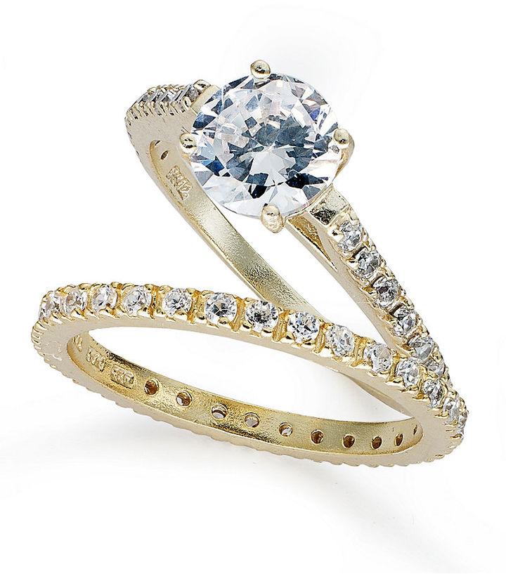زفاف - B. Brilliant 18k Gold over Sterling Silver Rings Set, Cubic Zirconia Princess-Cut Engagement Ring and Band Set (1-3/4 ct. t.w.)