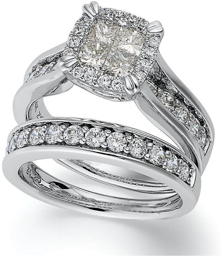 Mariage - Princess Treasures Diamond Ring, 14k White Gold Princess-Cut Diamond Bridal Set (2 ct. t.w.)