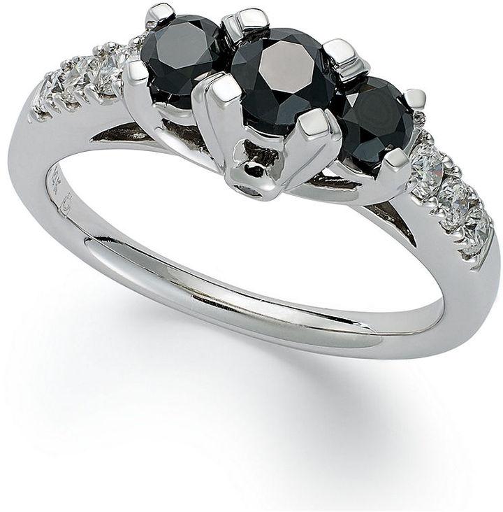 Hochzeit - 14k White Gold Ring, Black Diamond 3-Stone Ring (1 ct. t.w.)