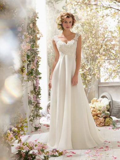 Hochzeit - A-Line/Princess Sleeveless V-neck Chiffon Sweep/Brush Train Wedding Dresses - Wedding Dresses