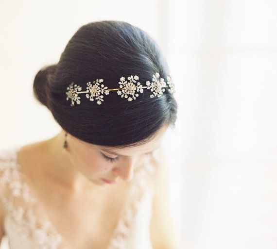 Wedding - Jeweled Enamel Filigree Bridal Headband - Edelweiss No. 2019