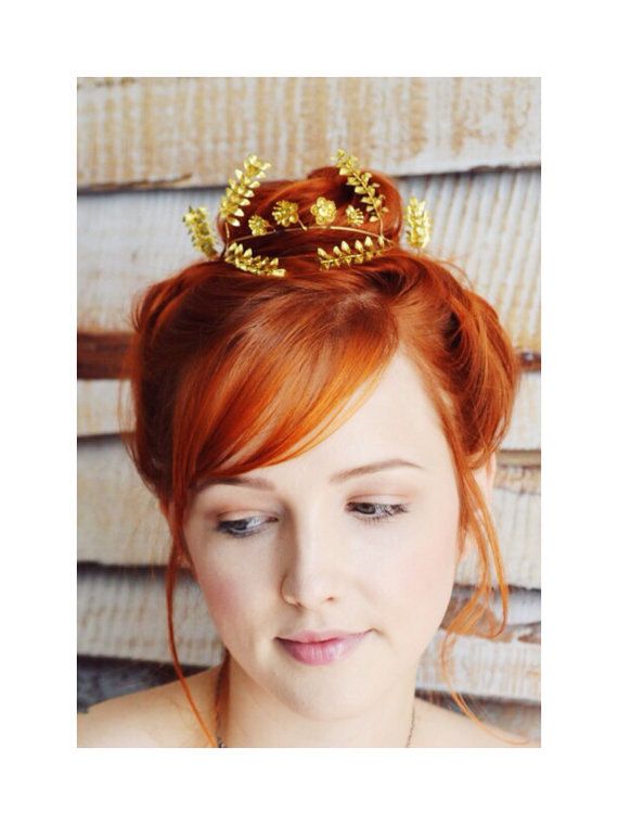 Свадьба - Antique Bridal Crown German Myrtle Tiara, Golden Metal German Headpiece Victorian Tiara, Boutonniere Groom Pin Corsage