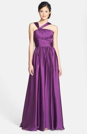 Hochzeit - ML Monique Lhuillier Bridesmaids Twist Shoulder Satin Chiffon Gown (Nordstrom Exclusive)