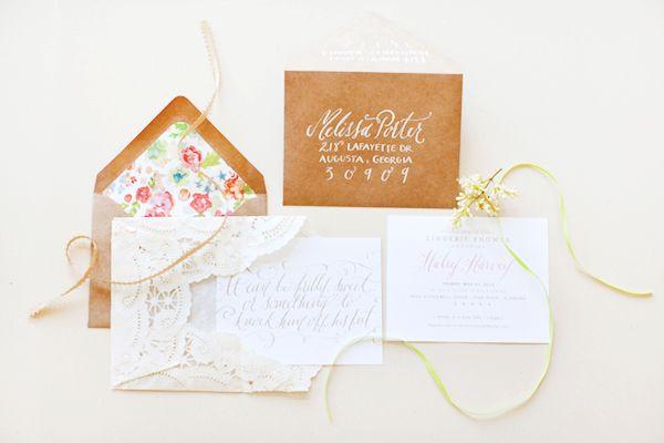 Hochzeit - Haley's Romantic Floral   Lace Bridal Shower Invitations