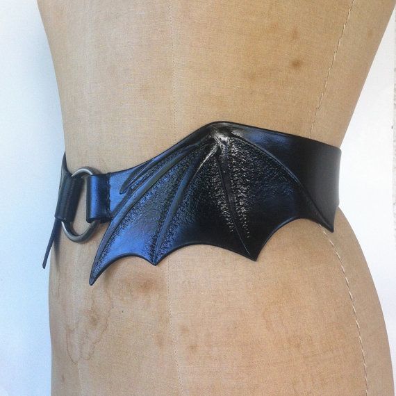 Wedding - Bat Wings Tooled Leather Waist Sized Buckle Back Belt In Solid Black