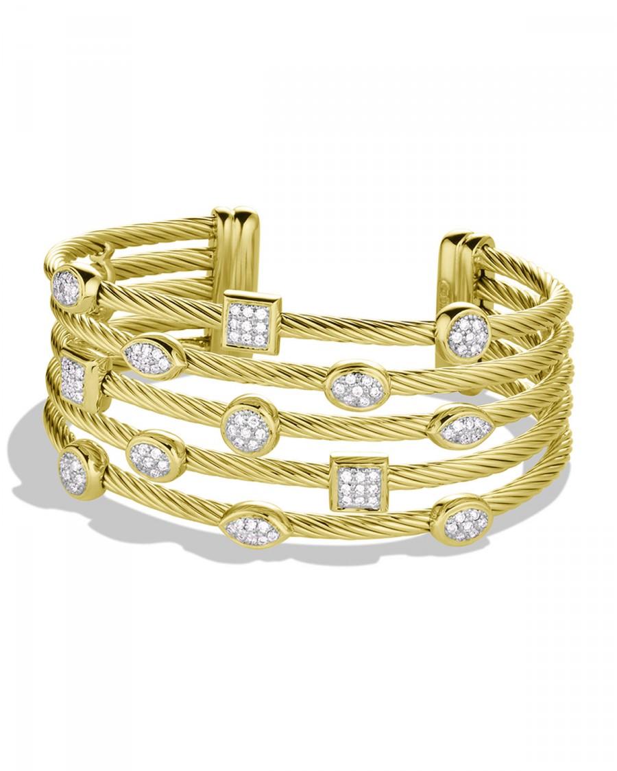 Hochzeit - Confetti Five-Row Cuff with Diamonds in Gold