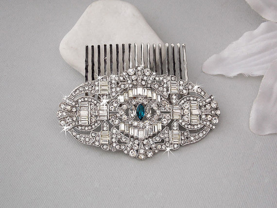 Свадьба - 1920s Style Bridal Hair Comb, Art Deco Style Hair Comb, Crystal Hair Comb, Wedding Hair Comb, Wedding Accessories, Something Blue- SCARLETT