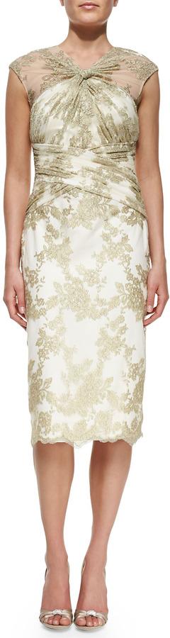 Mariage - Badgley Mischka Collection Cap-Sleeve Lace Overlay Cocktail Dress