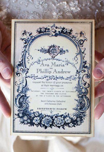 Hochzeit - Vintage Wedding Invitation With RSVP Sample - Parisian Perfume Label - Ava Collection -choice Of Colour - Featured On WedLuxe.com