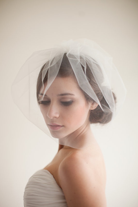 زفاف - Double Layer Tulle Blusher Veil, Tulle Veil, Birdcage Veil, Wedding Veil, Bridal Veil - Chloe MADE TO ORDER- Style 7313