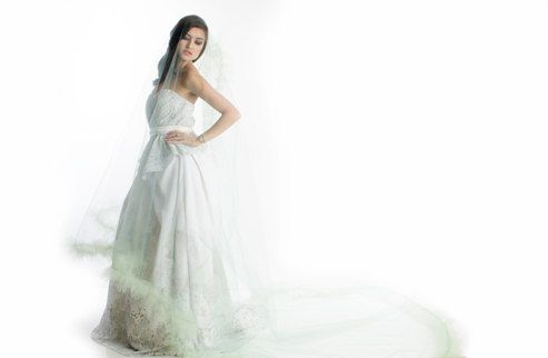 Hochzeit - Whimsical Ruffle Edge Cathedral Color "Hail Mary" Veil