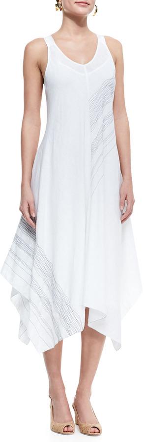 زفاف - Eileen Fisher Sleeveless V-Neck Asymmetric Dress, White
