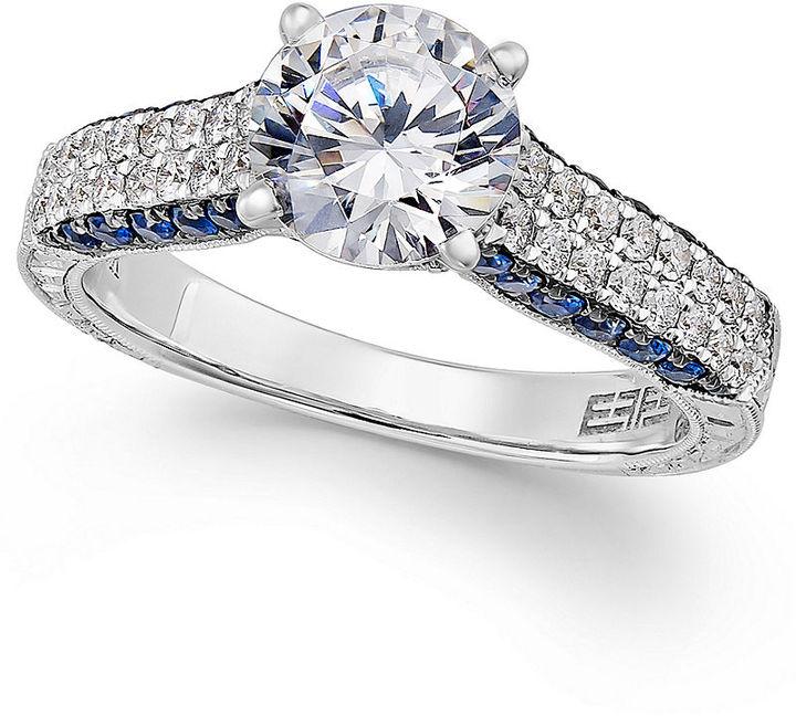زفاف - Effy Bridal Certified Diamond (1-1/2 ct. t.w.) and Sapphire (1/2 ct. t.w.) Ring in 18k White Gold