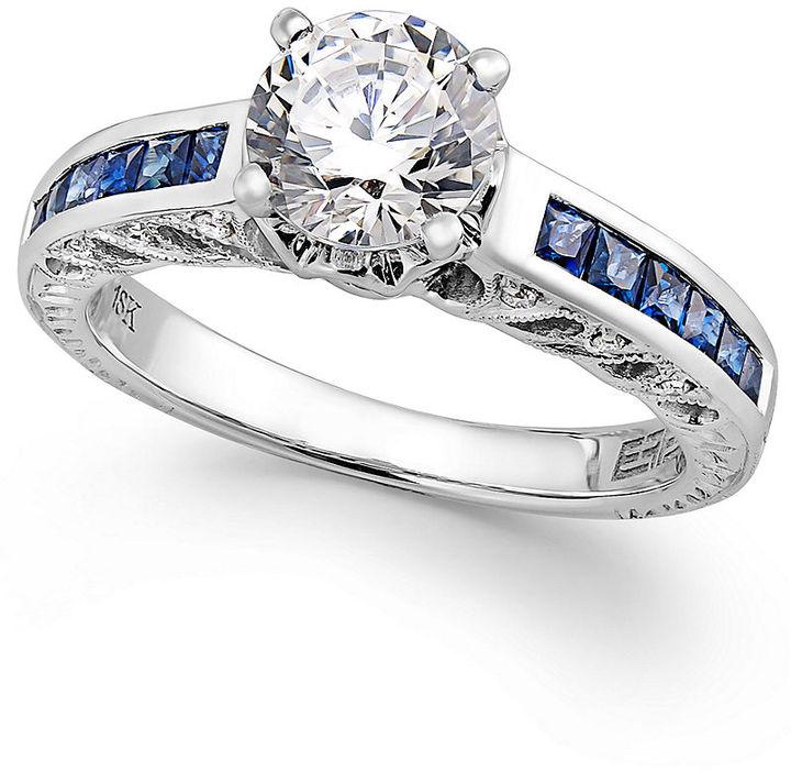 زفاف - Effy Bridal Certified Diamond (1 ct. t.w.) and Sapphire (7/8 ct. t.w.) Engagement Ring in 18k White Gold