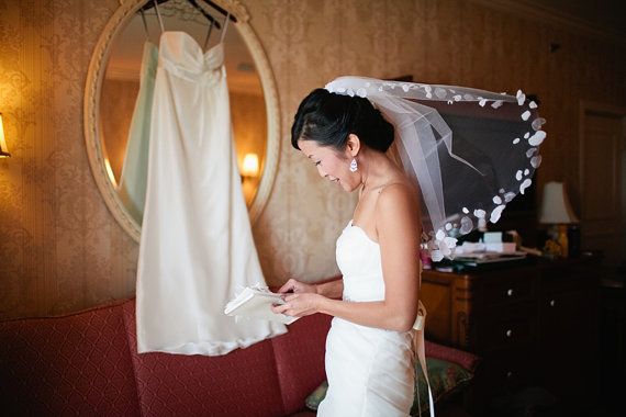 Mariage - Elbow Length Bridal Veil - Petal Veil - Bridal Set - Ivory Feather Flower - Crystal Pearl Bridal Necklace - Ivory Fascinator With Petal Veil