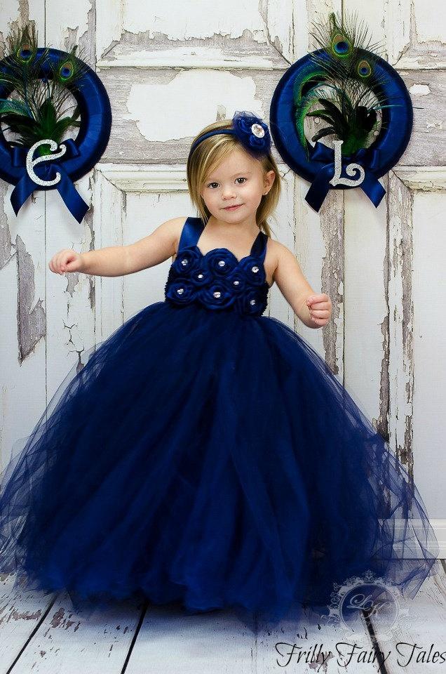 Hochzeit - Navy Blue Flower Girl Dress