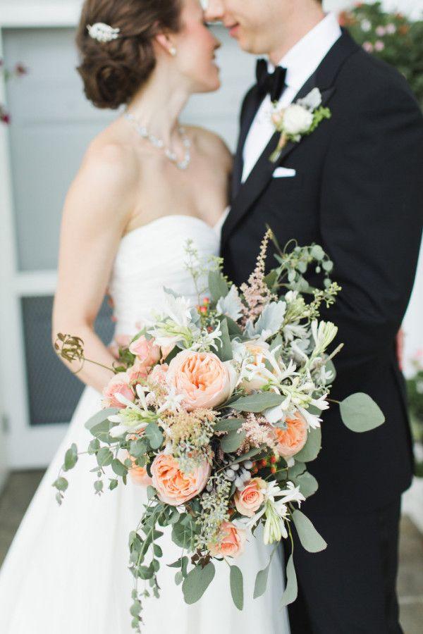 Wedding - Peach Bouquet With Greenery