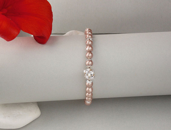 Hochzeit - Bridesmaid Bracelet - Champagne Pearl, Wedding Bracelet, Swarovski Pearls, Bridal Bracelet, Bridesmaid Jewelry - FAITH