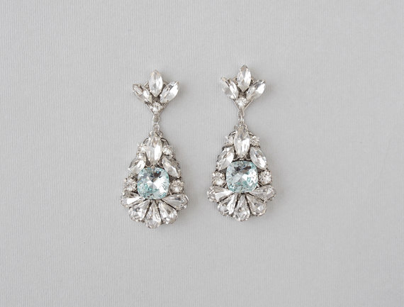 Wedding - Wedding Earrings - Bridal Earrings, Deco Earrings, Gatsby Earrings, Dangle Earrings, Teardrop Earrings, Bridal Jewelry - Something Blue
