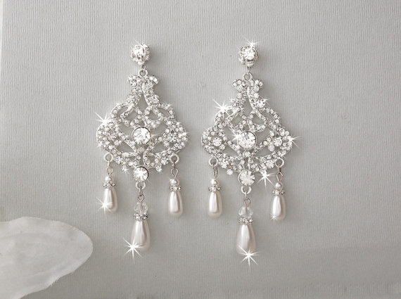 زفاف - Bridal Earrings - Chandelier Earrings, Wedding Earrings, Swarovski Pearl, Dangle Earrings, Vintage Wedding Jewelry, Old Hollywood - CHARLENE