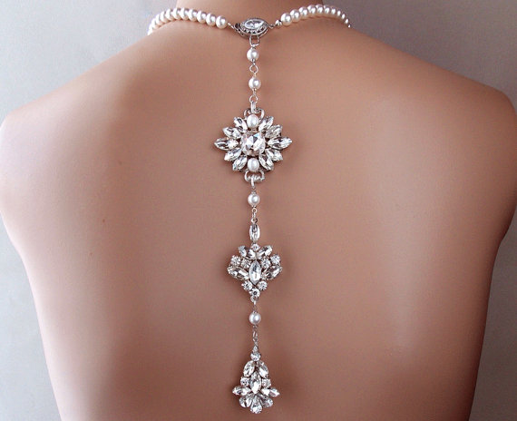 زفاف - Backdrop Necklace - Crystal Bridal Necklace, Wedding Necklace, Pearl Necklace, Bridal Jewelry, Wedding Jewelry, Statement Necklace -CONTANCE