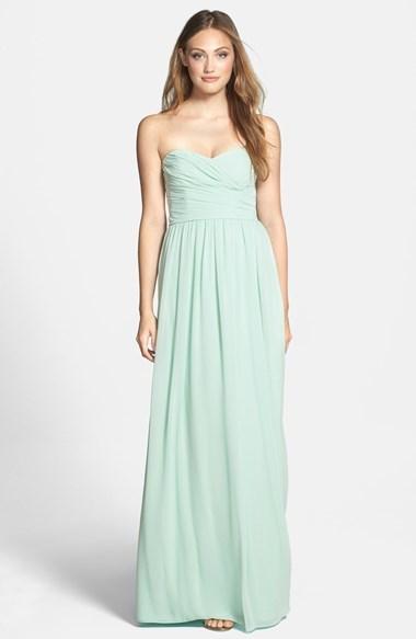 Mariage - ML Monique Lhuillier Bridesmaids Strapless Ruched Chiffon Sweetheart Gown