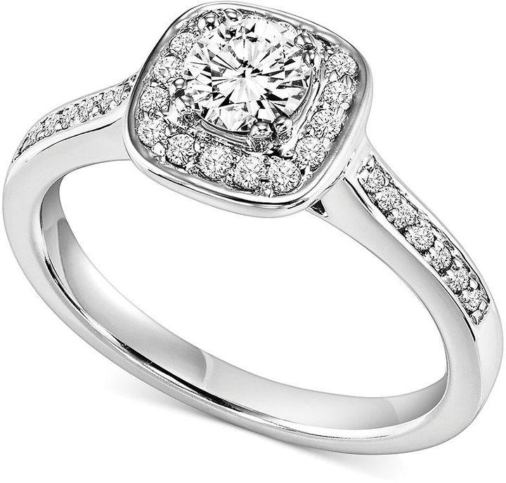 زفاف - Diamond Pave Halo Engagement Ring in 14k White Gold (3/4 ct. t.w.)