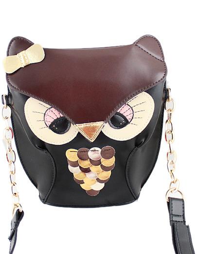 Mariage - Brown Owl Bow PU Leather Bag
