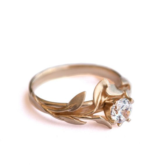 زفاف - Leaves Engagement Ring No.4 - 18K Yellow Gold And Diamond Engagement Ring, Engagement Ring, Leaf Ring, Filigree, Antique,art Nouveau,vintage